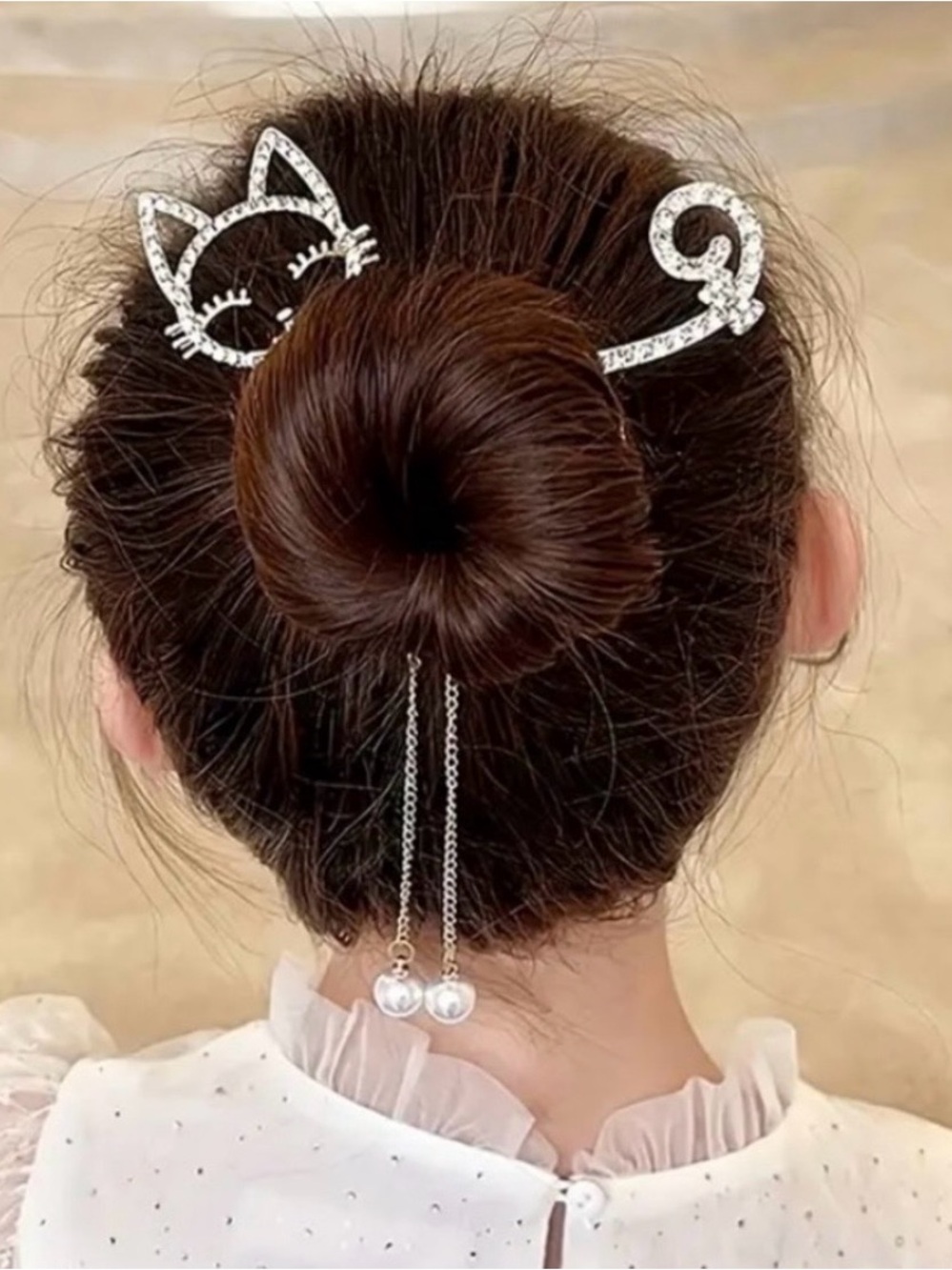 Silver Crystal Cat Hair Pin - Elegant Women’s Bun Accessory